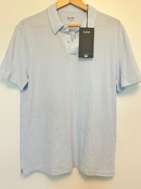 DUER Men's Air Flow Pique Performance Polo Shirt Stone Blue Size L NWT